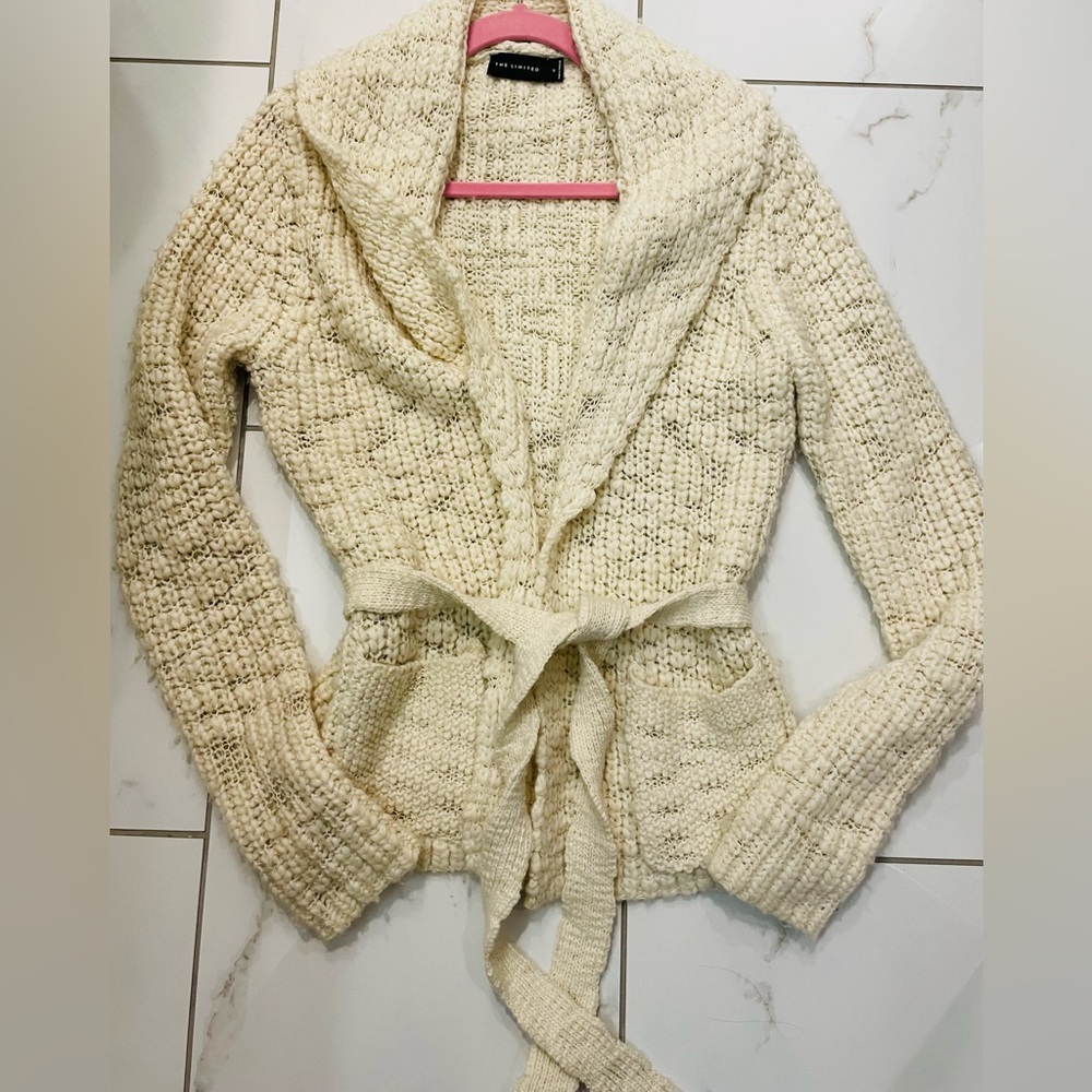 The Limited Cream Cardigan with Chunky Knit and Shawl Collar